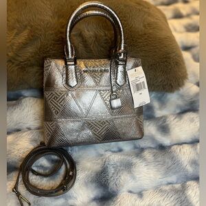 NWT Michael Kors Adele Med metallic leather crossbody- dark silver (Retail $368)